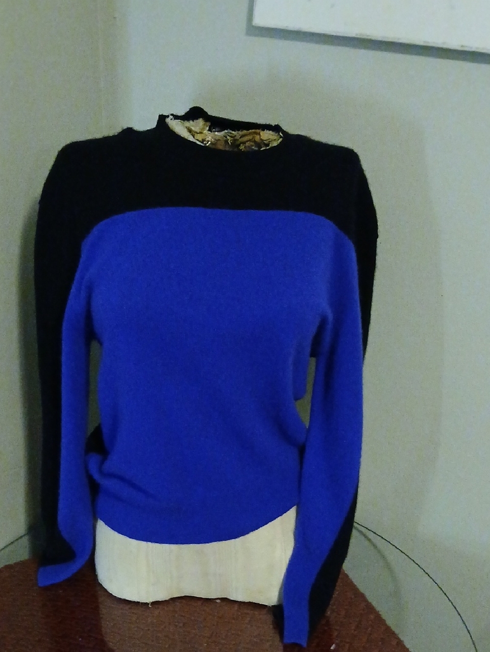 Aqua Black and Royal Blue Colorblock Crew Sweater